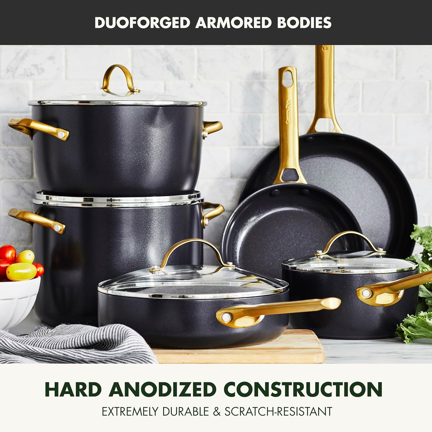 GreenPan Reserve Hard Anodized Healthy Ceramic Nonstick 10 Piece Cookware Pots and Pans Set, Gold-Tone Stainless Steel Handles, PFAS & PFOA-Free, Dishwasher Safe, Oven & Broiler Safe, Black6