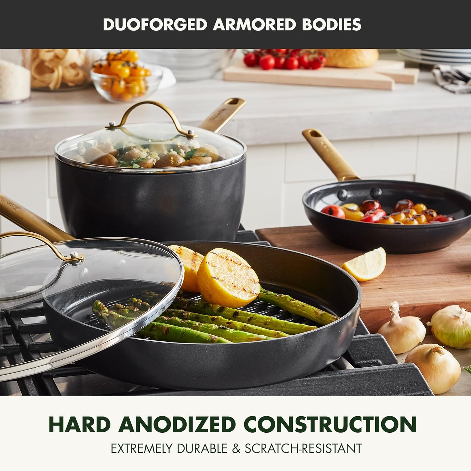 GreenPan Reserve Hard Anodized Healthy Ceramic Nonstick, 16 Piece Cookware Pots and Pans Set, Gold Handle, PFAS-Free, Dishwasher Safe, Oven Safe, Black4