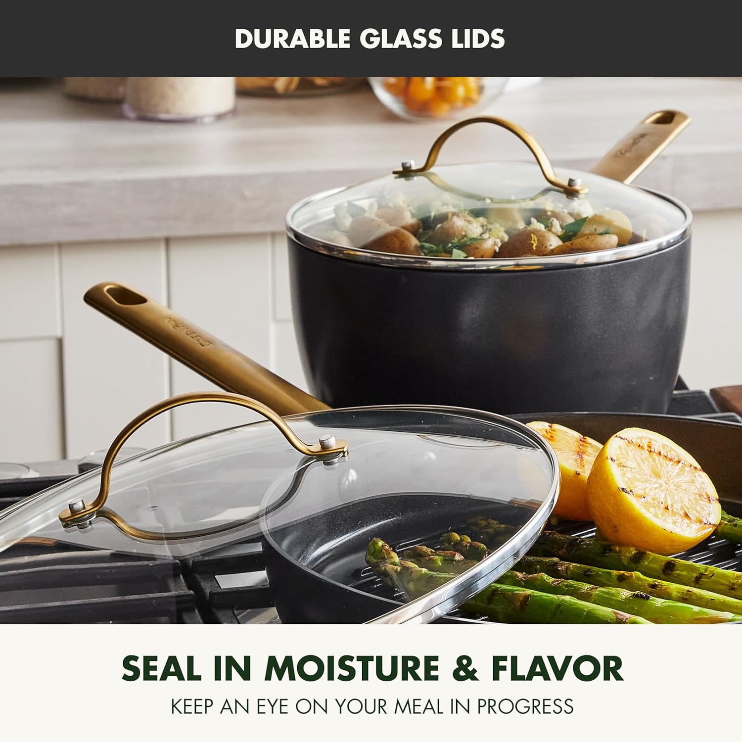 GreenPan Reserve Hard Anodized Healthy Ceramic Nonstick, 16 Piece Cookware Pots and Pans Set, Gold Handle, PFAS-Free, Dishwasher Safe, Oven Safe, Black8