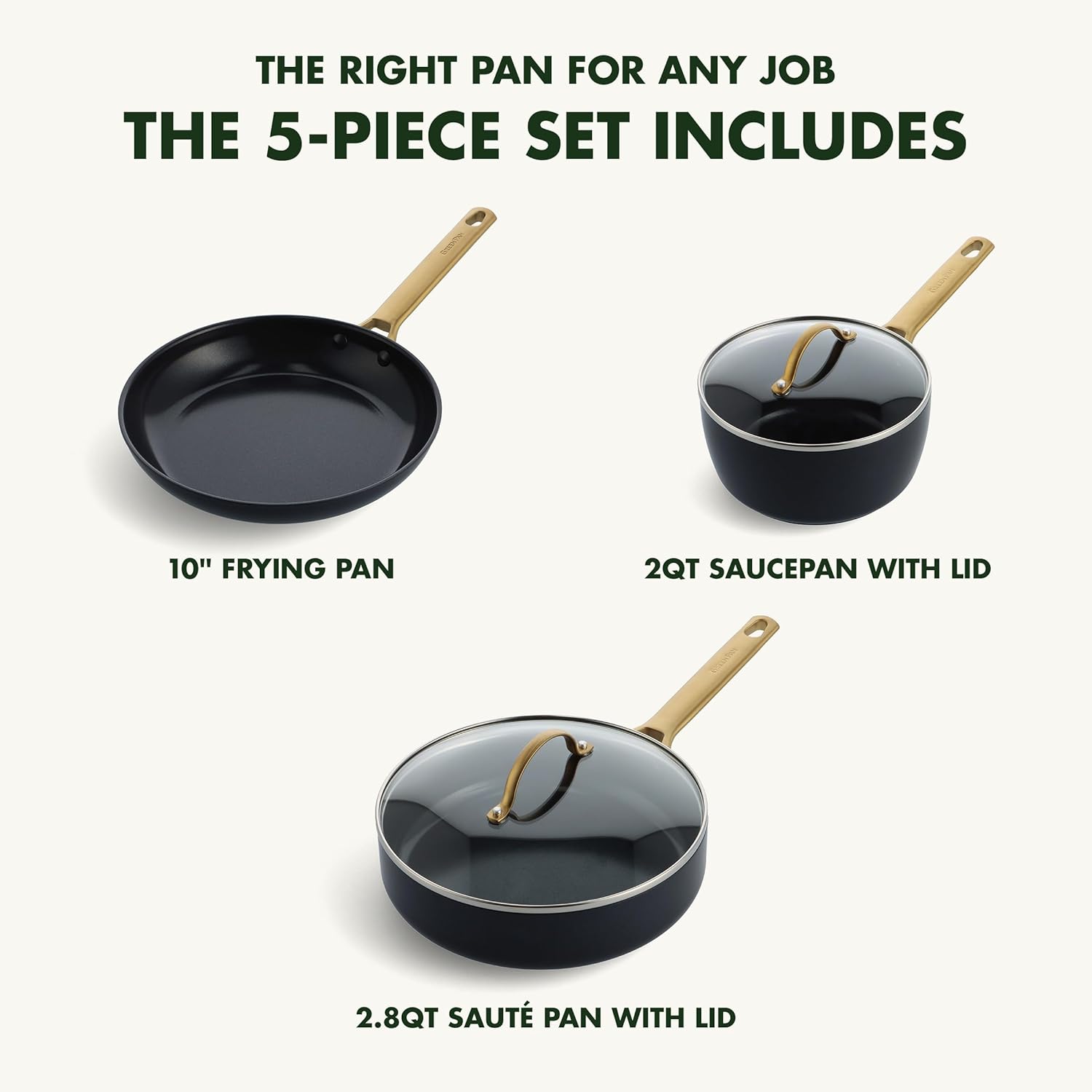 GreenPan Reserve Hard Anodized Healthy Ceramic Nonstick 5 Piece Cookware Pots and Pans Set, Gold Handle, PFAS-Free, Dishwasher Safe, Oven Safe, Black3