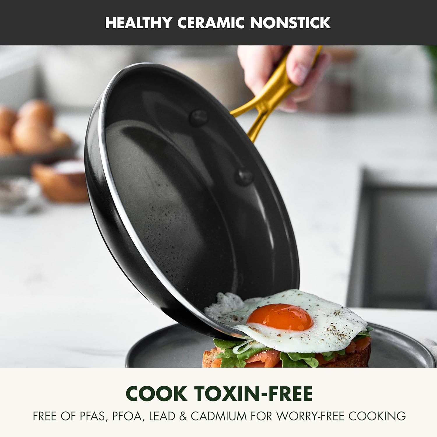GreenPan Swift 12 Piece Cookware Pot and Pans Set, PFAS & PFOA-Free Healthy Ceramic Nonstick, Gold Stainless Steel Handle, Versatile Cooking Essentials, Dishwasher & Oven Safe, Black1