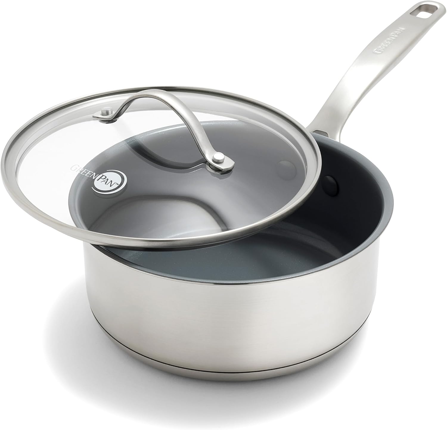 GreenPan Treviso Healthy Ceramic Nonstick 2.1QT Saucepan with Lid, PFOA-Free PFAS-Free, Stainless Steel Clad Cookware, Induction, Dishwasher Safe, Oven Safe, Even Heating, Silver GreenPan Treviso Healthy Ceramic Nonstick 2.1QT Saucepan with Lid, PFOA-Free PFAS-Free, Stainless Steel Clad Cookware, Induction, Dishwasher Safe, Oven Safe, Even Heating, Silver