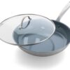 GreenPan Treviso Stainless Steel Healthy Ceramic Nonstick, 12" Frying Pan Skillet with Lid, PFAS-Free,Clad, Induction, Dishwasher Safe, Silver