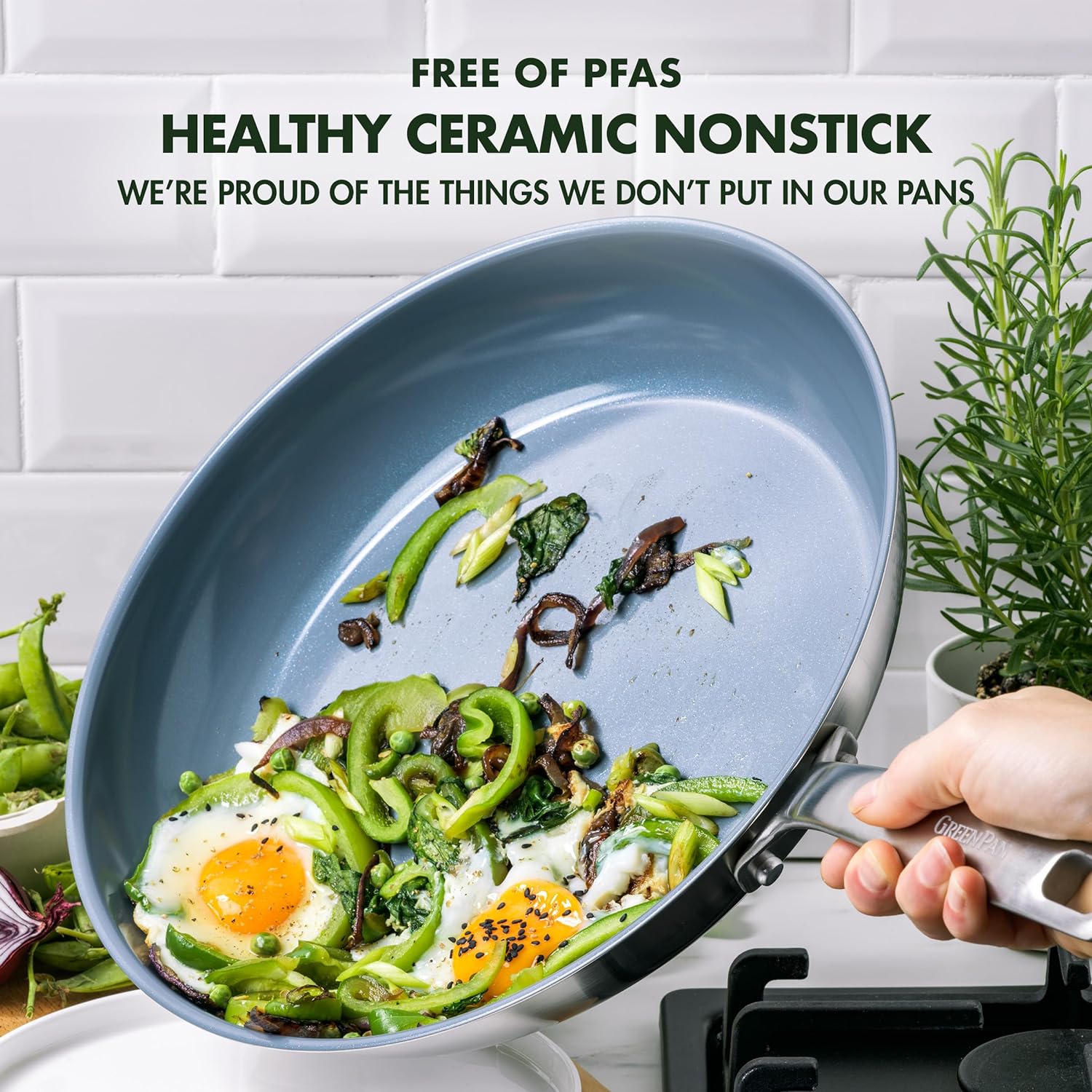 GreenPan Treviso Stainless Steel Healthy Ceramic Nonstick, 12 Frying Pan Skillet with Lid, PFAS-Free,Clad, Induction, Dishwasher Safe, Silver1