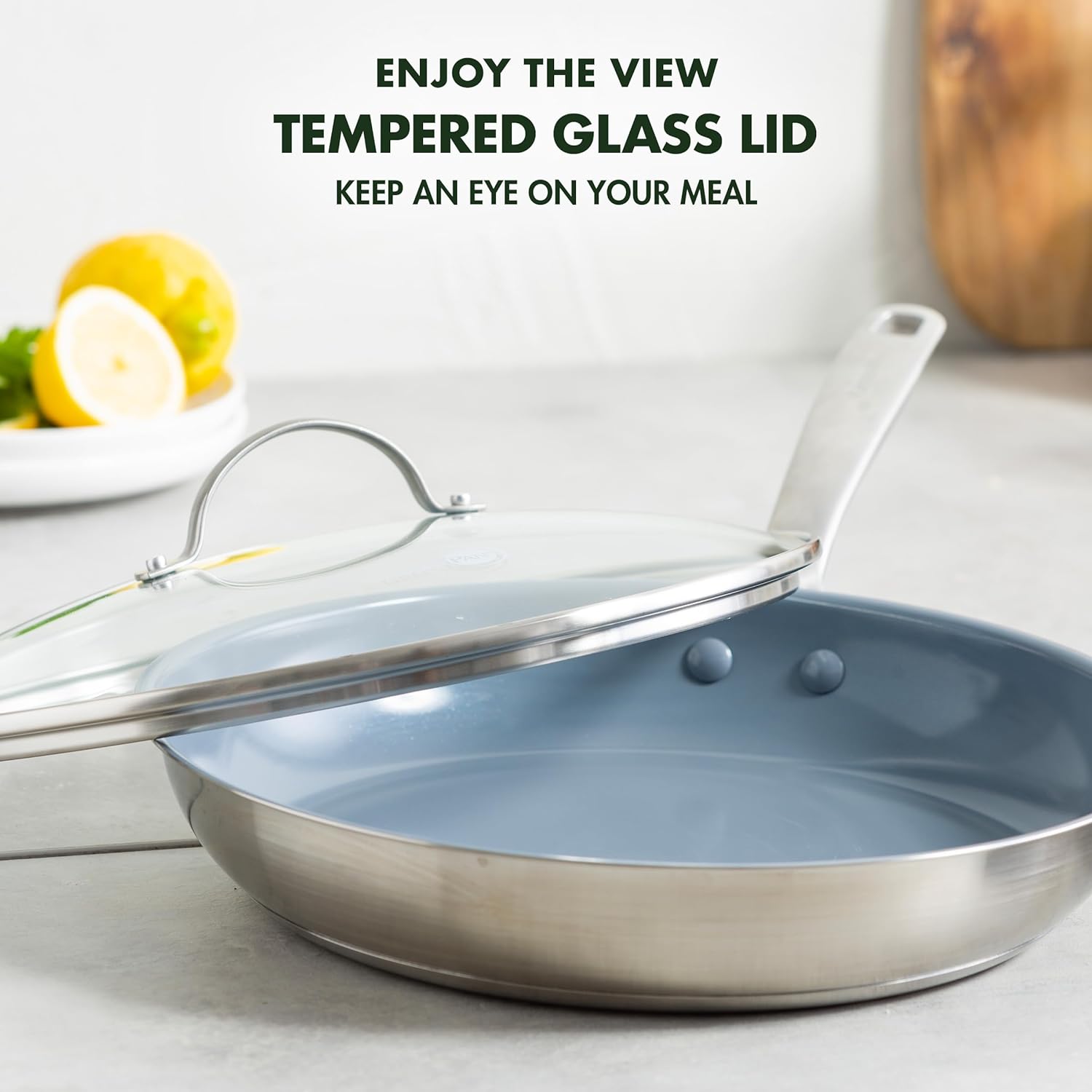 GreenPan Treviso Stainless Steel Healthy Ceramic Nonstick, 12 Frying Pan Skillet with Lid, PFAS-Free,Clad, Induction, Dishwasher Safe, Silver5