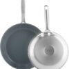 GreenPan Treviso Stainless Steel Healthy Ceramic Nonstick, 9.5" and 11" Frying Pan Skillet Set, PFAS-Free,Clad, Induction, Dishwasher Safe, Silver