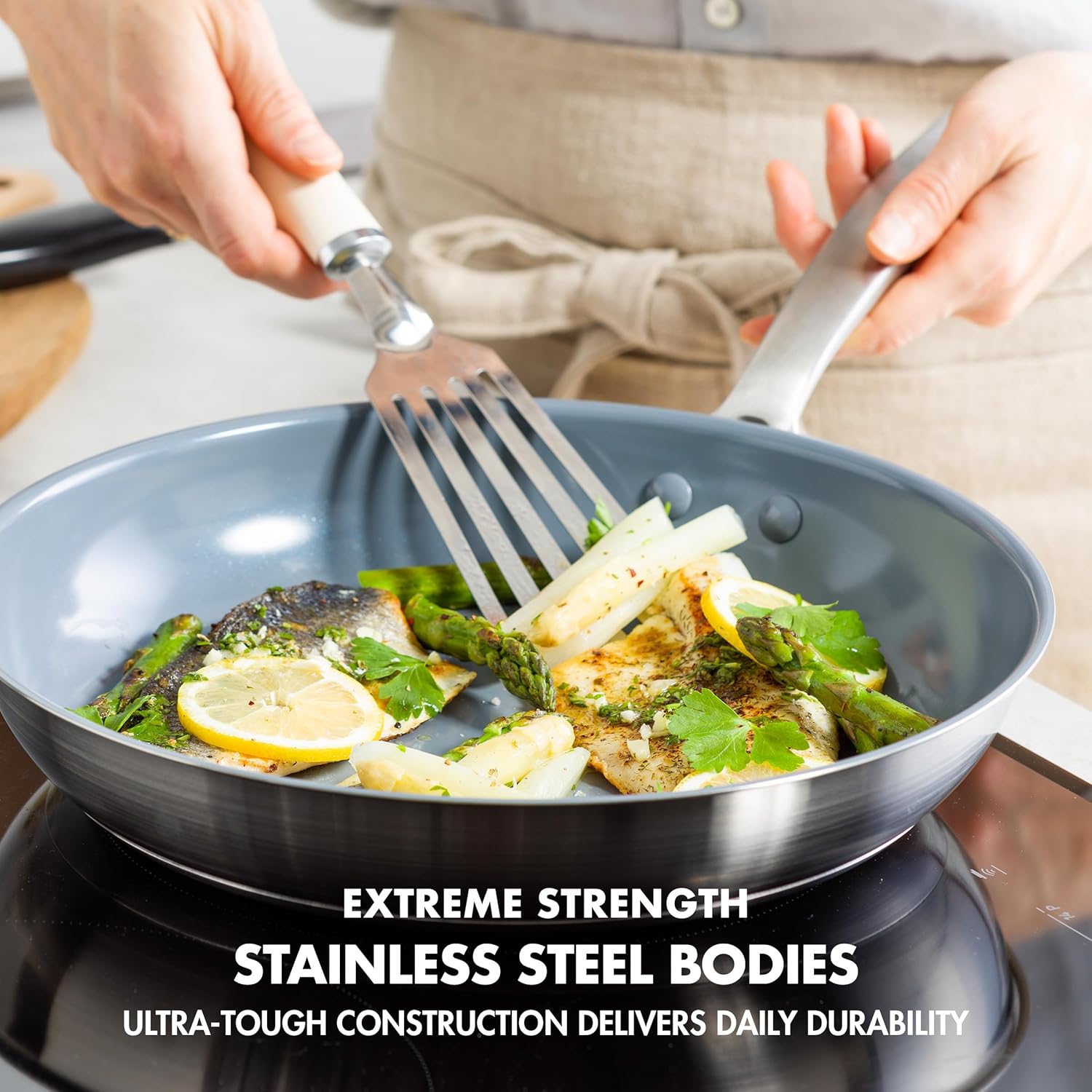 GreenPan Treviso Stainless Steel Healthy Ceramic Nonstick, 9.5 and 11 Frying Pan Skillet Set, PFAS-Free,Clad, Induction, Dishwasher Safe, Silver3
