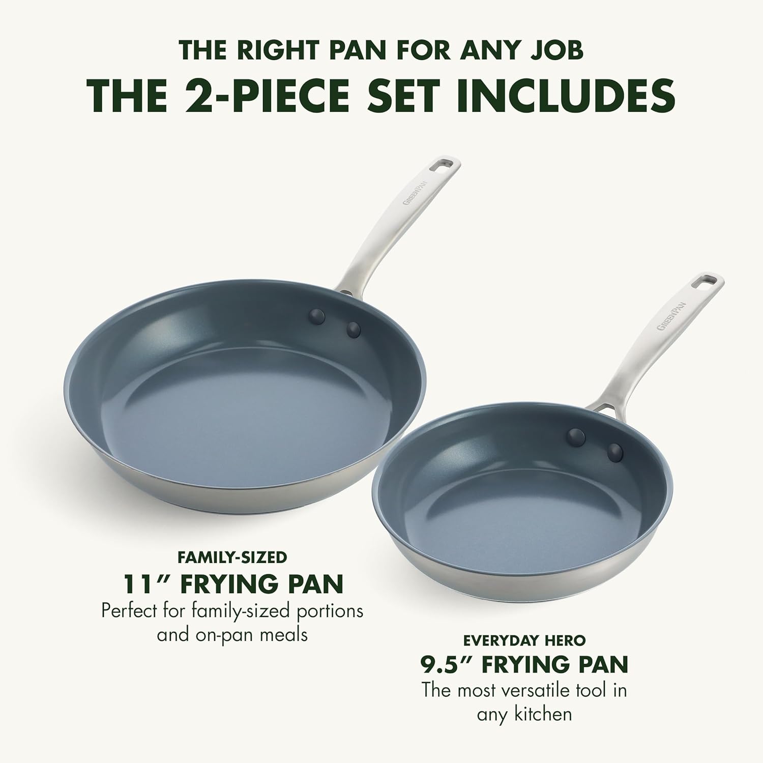 GreenPan Treviso Stainless Steel Healthy Ceramic Nonstick, 9.5 and 11 Frying Pan Skillet Set, PFAS-Free,Clad, Induction, Dishwasher Safe, Silver4
