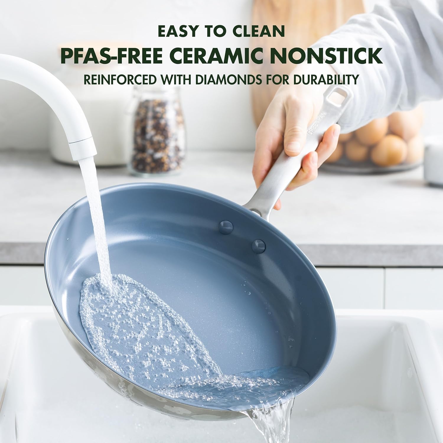 GreenPan Treviso Stainless Steel Healthy Ceramic Nonstick, 9.5 and 11 Frying Pan Skillet Set, PFAS-Free,Clad, Induction, Dishwasher Safe, Silver8