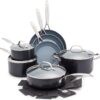 GreenPan Valencia Pro Hard Anodized 11 Piece Cookware Pots and Pans Set, Ceramic Nonstick PFAS-Free PFOA-Free Coating, Induction, Durable Frying Pans, Saucepans, Lids, Dishwasher & Oven Safe, Gray