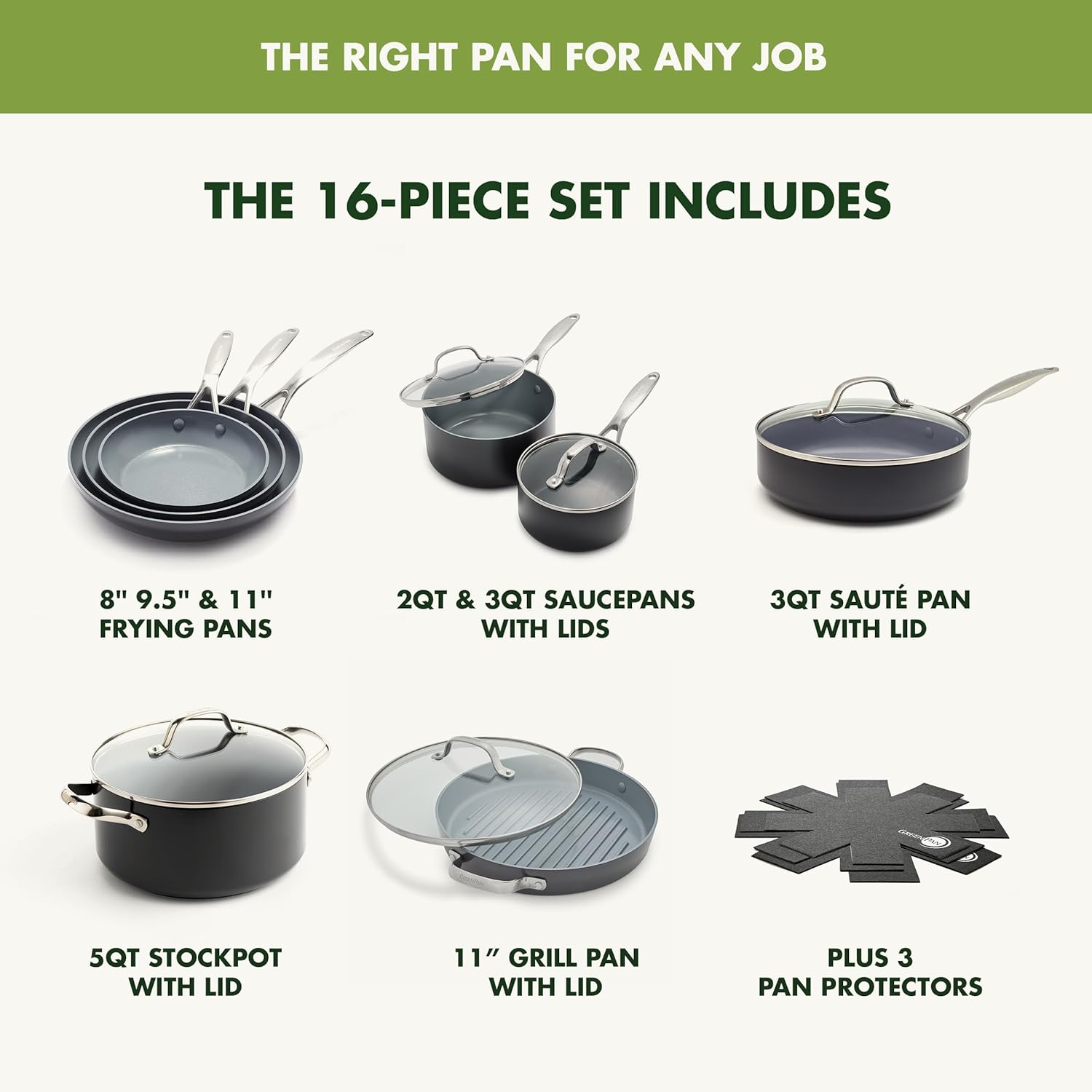 GreenPan Valencia Pro Hard Anodized Healthy Ceramic Nonstick 16 Piece Cookware Pots and Pans Set, PFAS-Free, Induction, Dishwasher Safe, Oven Safe, Gray3