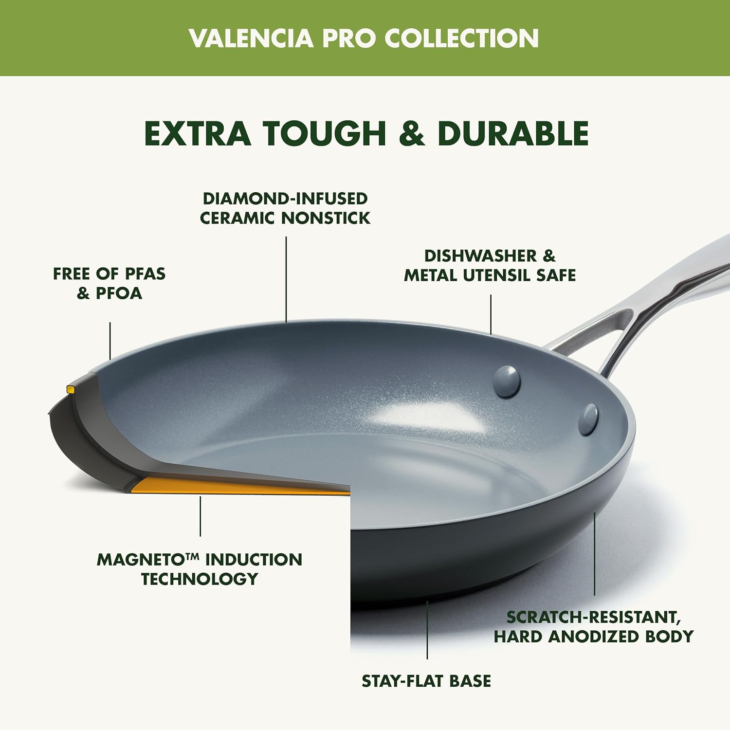 GreenPan Valencia Pro Hard Anodized Healthy Ceramic Nonstick 16 Piece Cookware Pots and Pans Set, PFAS-Free, Induction, Dishwasher Safe, Oven Safe, Gray4