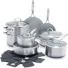 GreenPan Venice Pro Tri-Ply Stainless Steel Healthy Ceramic Nonstick 13 Piece Cookware Pots and Pans Set, PFAS-Free, Multi Clad, Induction, Dishwasher Safe, Oven Safe, Silver