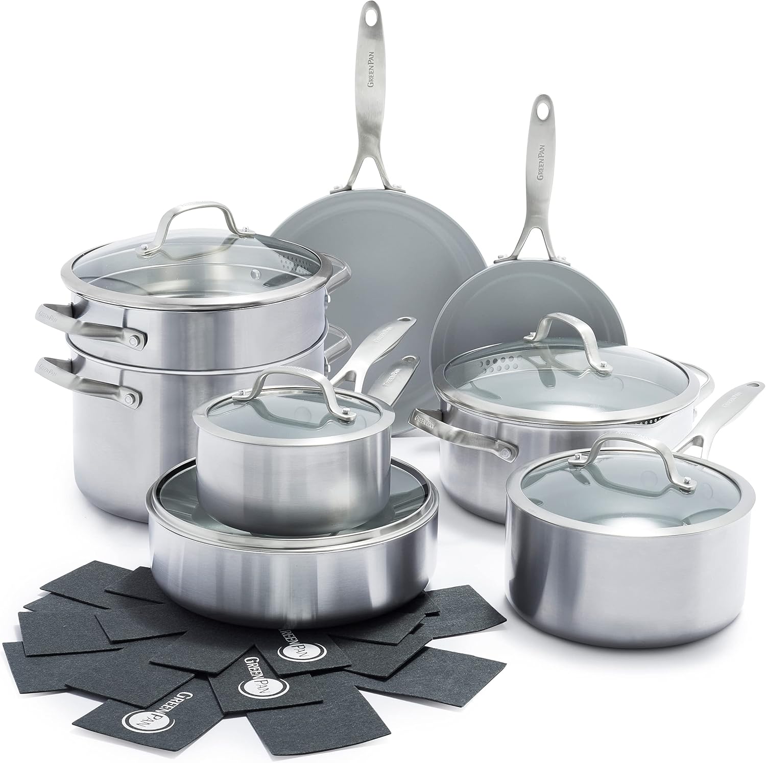 GreenPan Venice Pro Tri-Ply Stainless Steel Healthy Ceramic Nonstick 13 Piece Cookware Pots and Pans Set, PFAS-Free, Multi Clad, Induction, Dishwasher Safe, Oven Safe, Silver GreenPan Venice Pro Tri-Ply Stainless Steel Healthy Ceramic Nonstick 13 Piece Cookware Pots and Pans Set, PFAS-Free, Multi Clad, Induction, Dishwasher Safe, Oven Safe, Silver