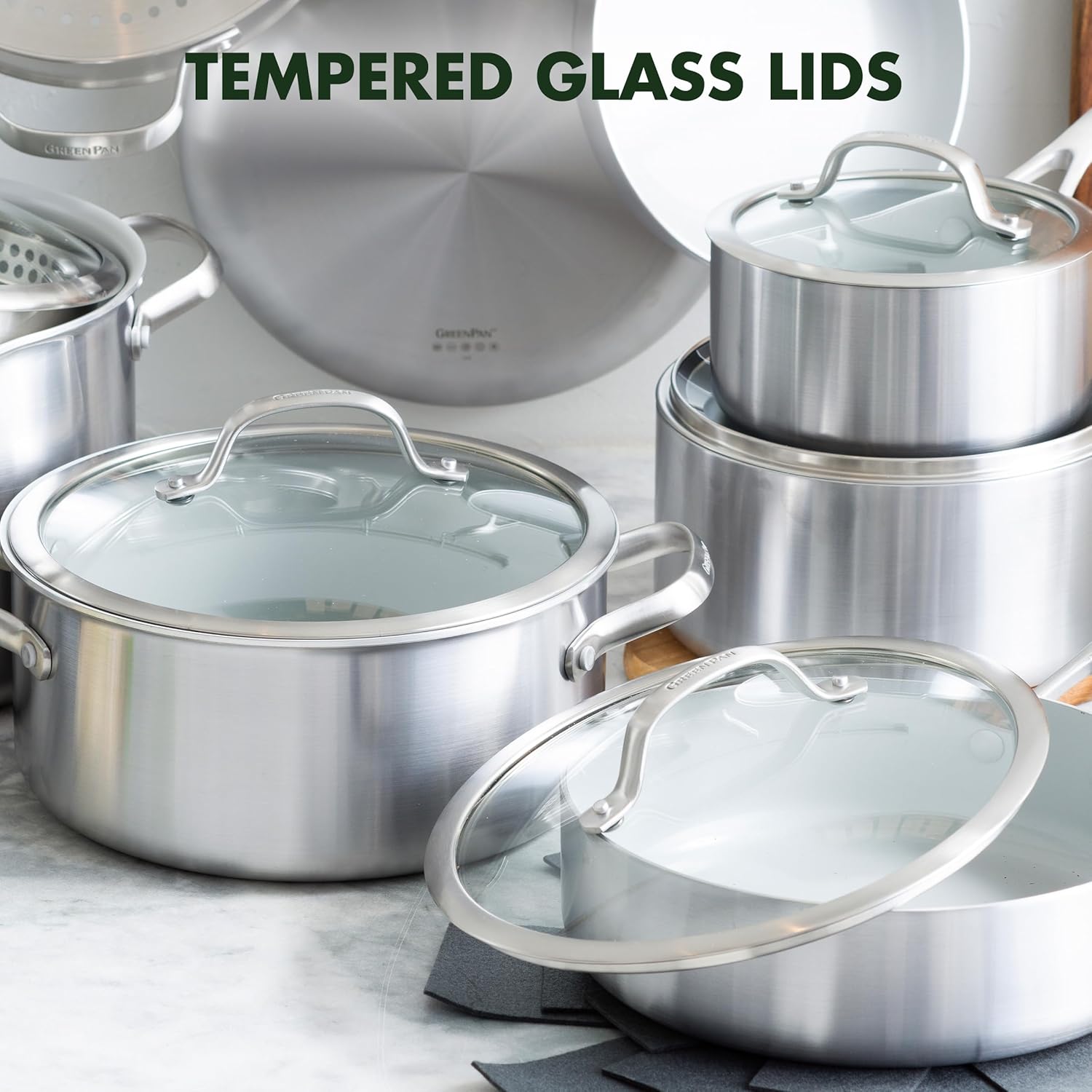 GreenPan Venice Pro Tri-Ply Stainless Steel Healthy Ceramic Nonstick 13 Piece Cookware Pots and Pans Set, PFAS-Free, Multi Clad, Induction, Dishwasher Safe, Oven Safe, Silver6