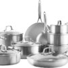 GreenPan Venice Pro Tri-Ply Stainless Steel Healthy Ceramic Nonstick, 16 Piece Cookware Pots and Pans Set, PFAS-Free, Multi Clad, Induction, Dishwasher Safe, Oven & Broiler Safe,Silver