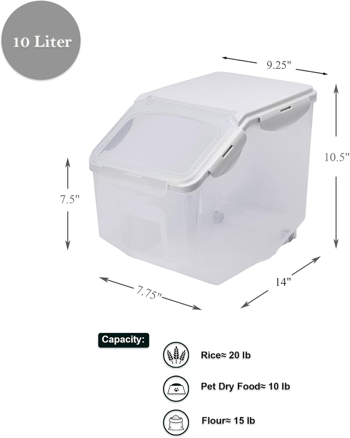 HANAMYA 10 Liter 20 lbs Rice Storage Container with Measuring Cup, BPA free, For Rice Grain Pet Food Flour, 1 count, Clear4