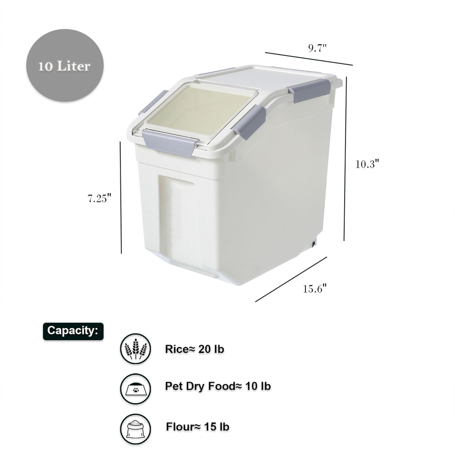 HANAMYA 10 Liter 20 lbs Rice Storage Container with Measuring Cup, BPA free, For Rice Grain Pet Food Flour, 2 count, White7