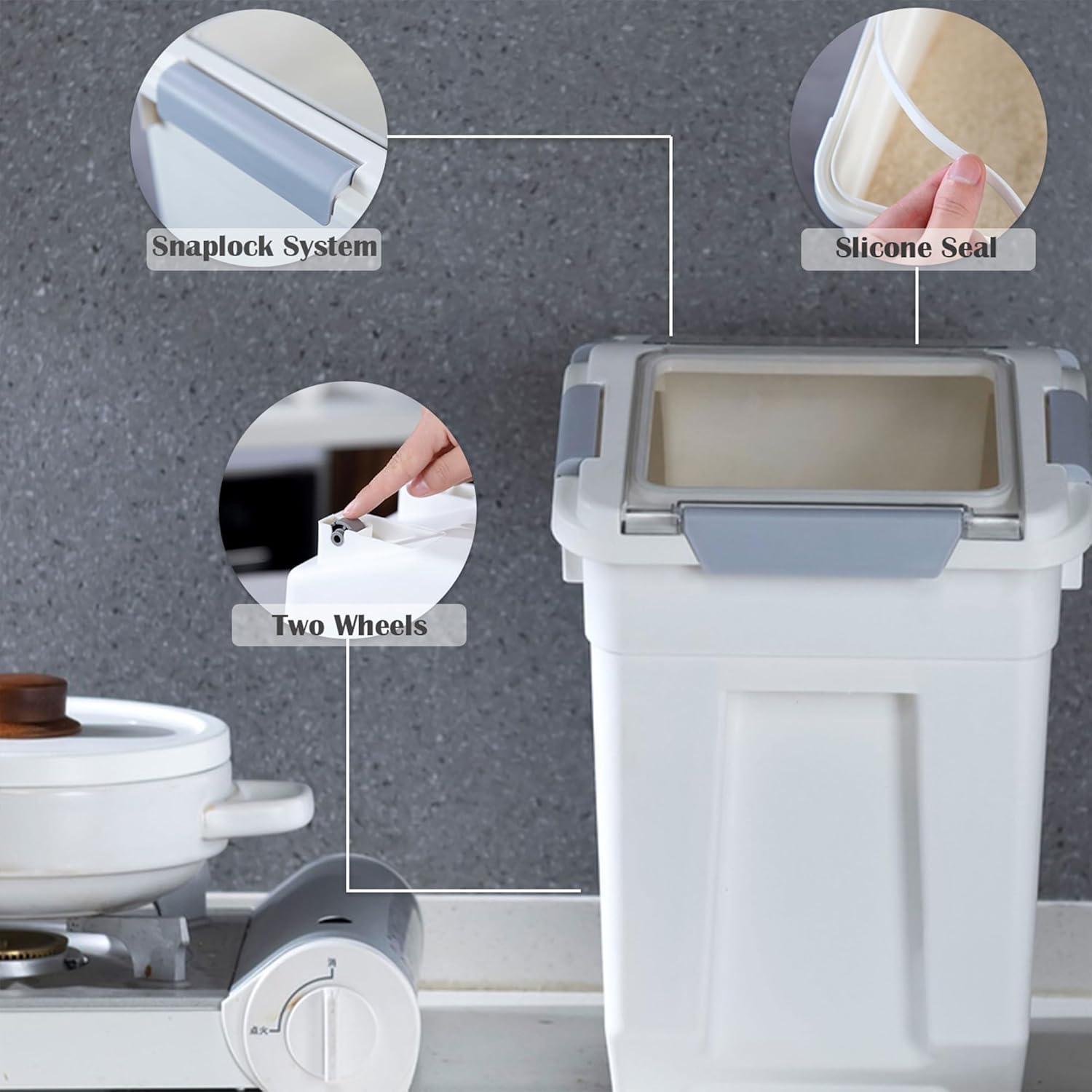 HANAMYA 10 Liter 20 lbs Rice Storage Container with Measuring Cup, BPA free, For Rice Grain Pet Food Flour, 2 count, White9