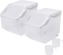 HANAMYA 10 Liter / 20 lbs Rice Storage Container with Measuring Cup, BPA free, For Rice | Grain | Pet Food | Flour, 2 counts, Clear