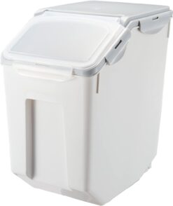 HANAMYA 15 Liter / 30 lbs Rice Storage Container with Measuring Cup, BPA free, For Rice | Grain | Pet Food | Flour, 1 count, White & Gray