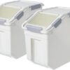 HANAMYA 15 Liter / 30 lbs Rice Storage Container with Measuring Cup, BPA free, For Rice | Grain | Pet Food | Flour, 2 count, White