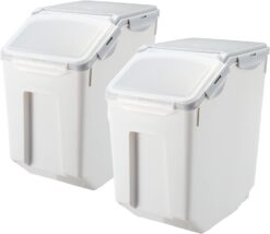 HANAMYA 15 Liter / 30 lbs Rice Storage Container with Measuring Cup, BPA free, For Rice | Grain | Pet Food | Flour, 2 count, White & Gray