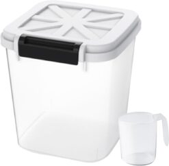 HANAMYA 20 LB Rice Storage Container with Measuring Cup, BPA free, For Rice | Grain | Pet Food | Flour, 1 count, Clear & Black