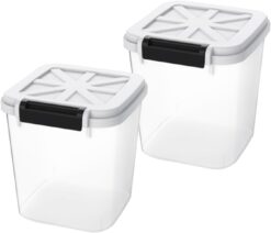 HANAMYA 20 LB Rice Storage Container with Measuring Cup, BPA free, For Rice | Grain | Pet Food | Flour, 2 count, Clear & Black