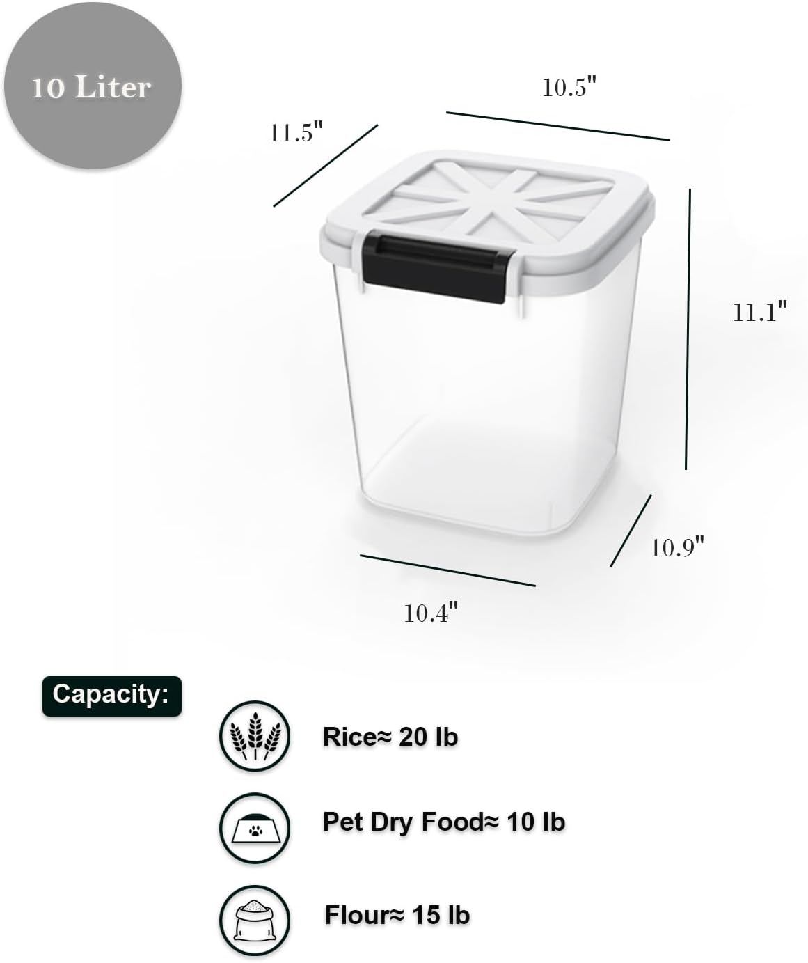 HANAMYA 20 LB Rice Storage Container with Measuring Cup, BPA free, For Rice Grain Pet Food Flour, 2 count, Clear & Black1