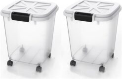 HANAMYA 30 LB Rice Storage Container with Measuring Cup, BPA free, For Rice | Grain | Pet Food | Flour, 2 coun, Clear & Black