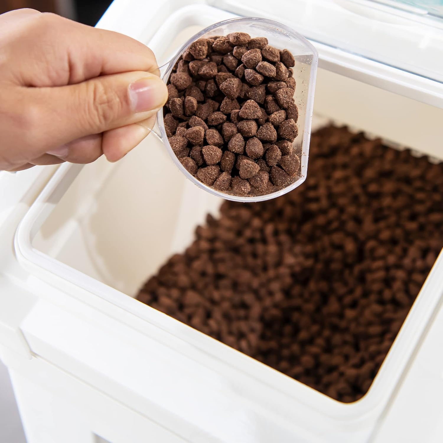 HANAMYA 33 Liter 50 lbs Rice Storage Container with Measuring Cup, BPA free, For Rice Grain Pet Food Flour, 1 count, White0