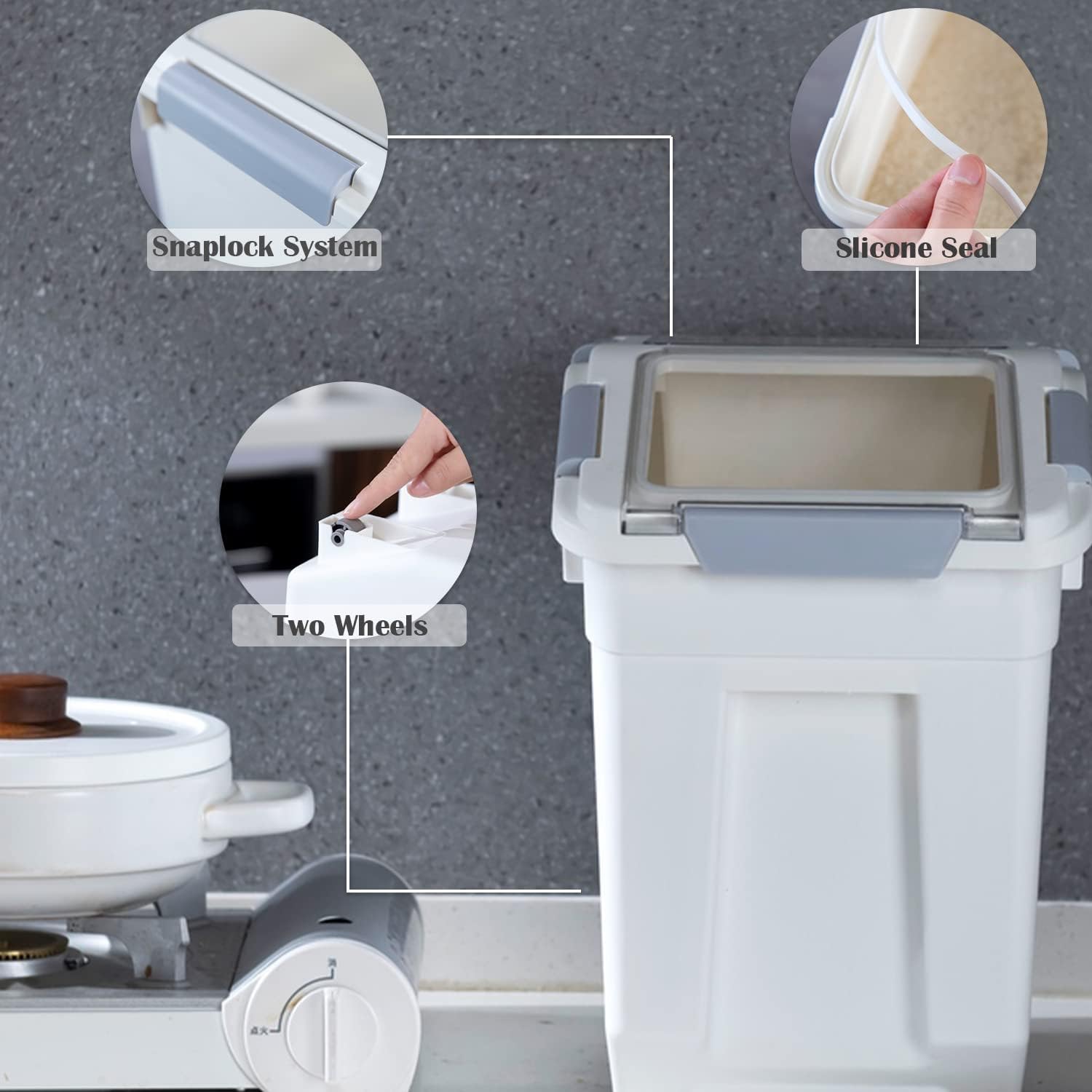 HANAMYA 33 Liter 50 lbs Rice Storage Container with Measuring Cup, BPA free, For Rice Grain Pet Food Flour, 2 count, White5