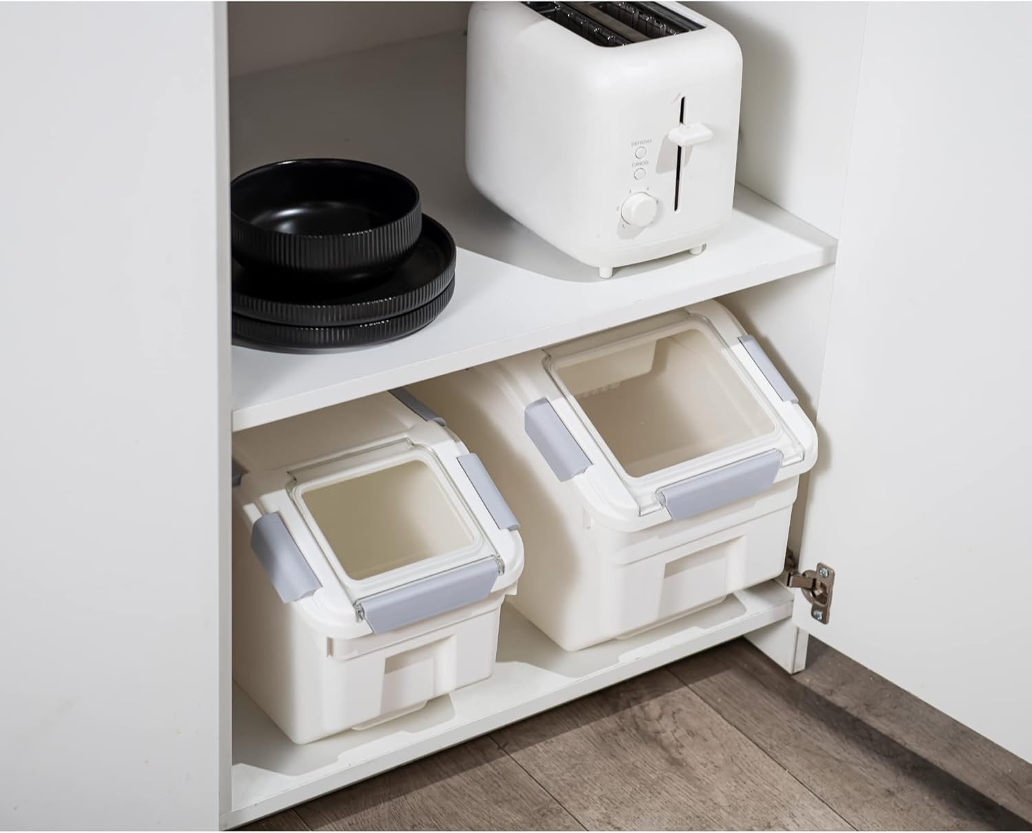 HANAMYA 33 Liter 50 lbs Rice Storage Container with Measuring Cup, BPA free, For Rice Grain Pet Food Flour, 2 count, White8