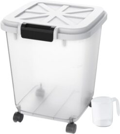 HANAMYA 40 LB Rice Storage Container with Measuring Cup, BPA free, For Rice | Grain | Pet Food | Flour, 1 count, Clear & Black