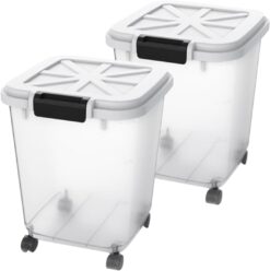 HANAMYA 40 LB Rice Storage Container with Measuring Cup, BPA free, For Rice | Grain | Pet Food | Flour, 2 count, Clear & Black