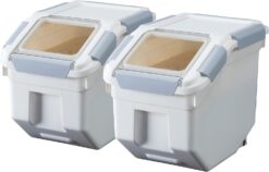 HANAMYA 8 Liter / 15 lbs Rice Storage Container with Measuring Cup, BPA free, For Rice | Grain | Pet Food | Flour, 2 count, White