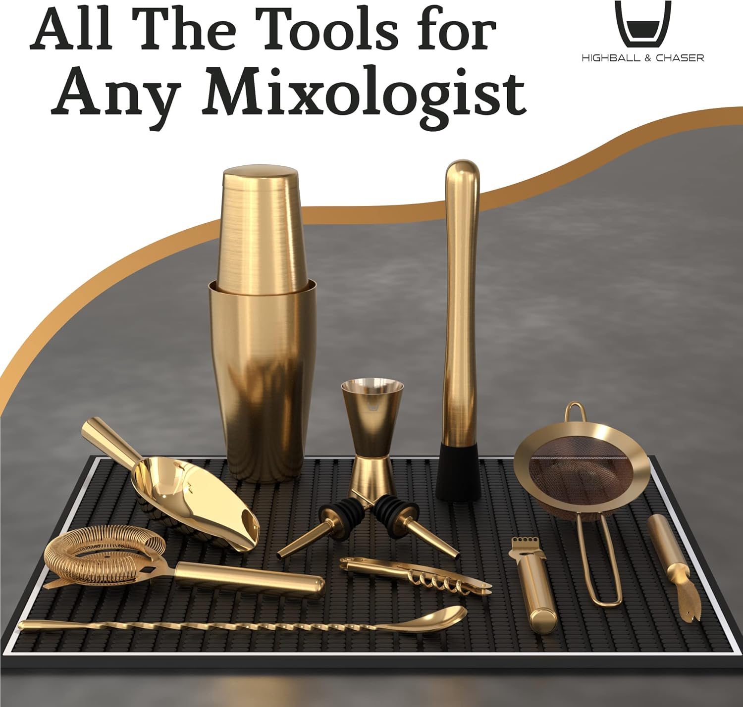 Highball & Chaser Bartender Kit with Black Bamboo Stand Beautiful Cocktail Shaker Set and Bar Tools Stainless Steel Boston Shaker Bartender Kit with Stand (Antique Gold)6