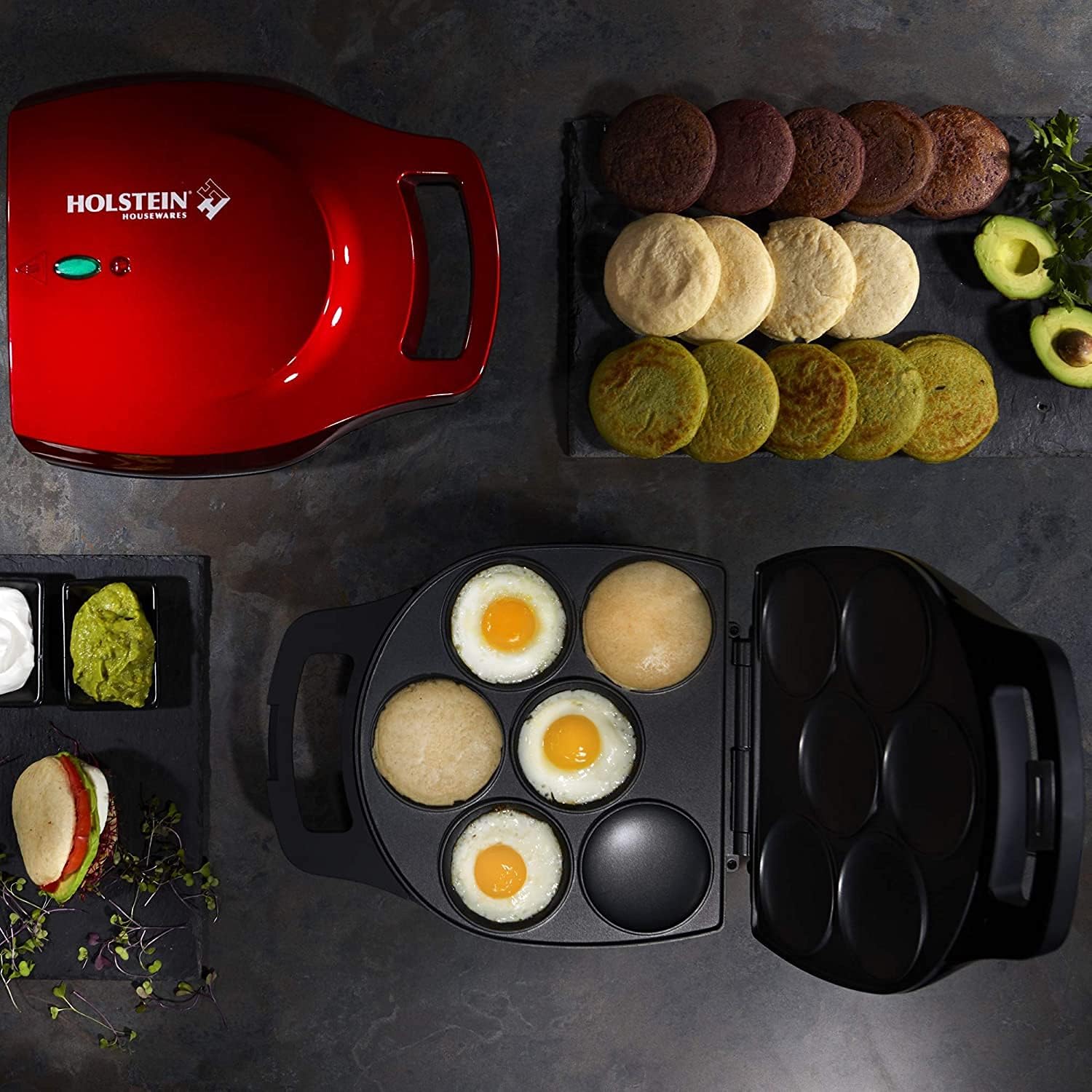 Holstein Housewares Non-Stick 6-Section Multi-Food Maker - Arepas, Mini Pancakes, Corncakes and More, 6-PC, Matte Black9
