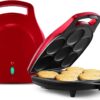 Holstein Housewares Non-Stick 6-Section Multi-Food Maker - Arepas, Mini Pancakes, Corncakes and More, 6-PC, Red/Black