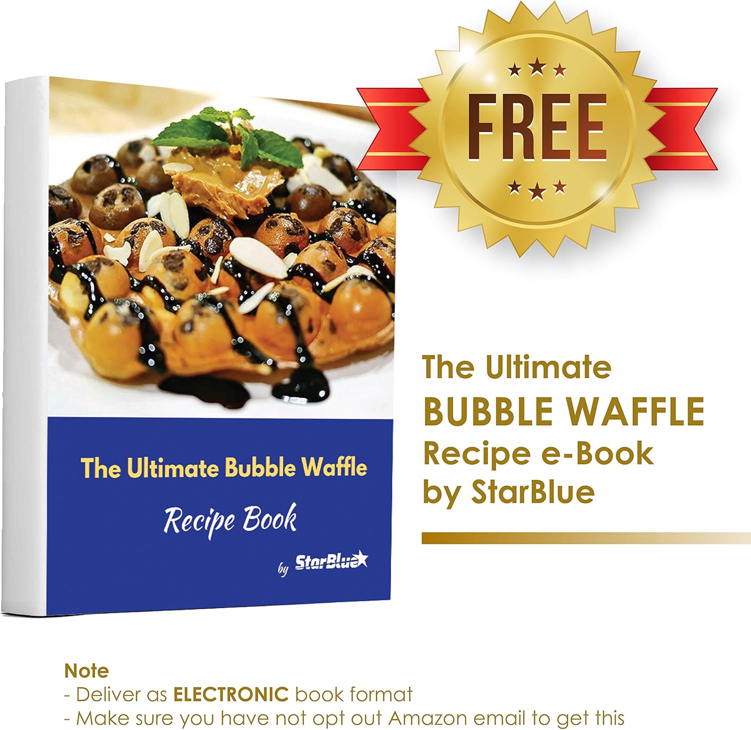 Hong Kong Egg Waffle Maker by StarBlue with BONUS recipe e-book - Make Hong Kong Style Bubble Egg Waffle in 5 minutes AC 120V, 60Hz 760W3