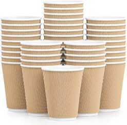 Hot Paper Cups 150 Pack Coffee Cups, Paper Coffee Cup 12 oz Disposable Insulated Corrugated Sleeve Ripple Wall Hot Beverage Cups Suitable for Drink, Party and Any Occasions （Kraft）
