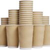 Hot Paper Cups 16 oz Disposable Insulated Corrugated Sleeve Ripple Wall Paper Cup 100 pcs,16oz Cups for Drink，Hot Coffee Cups (Brown)