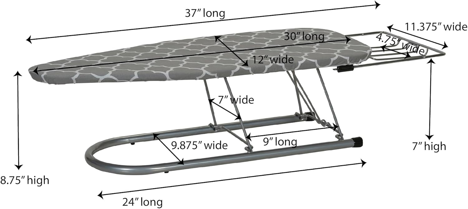 Household Essentials Steel Top Table Top Ironing Board with Iron Rest, Steel Mesh with Cotton Cover, Gray and White1