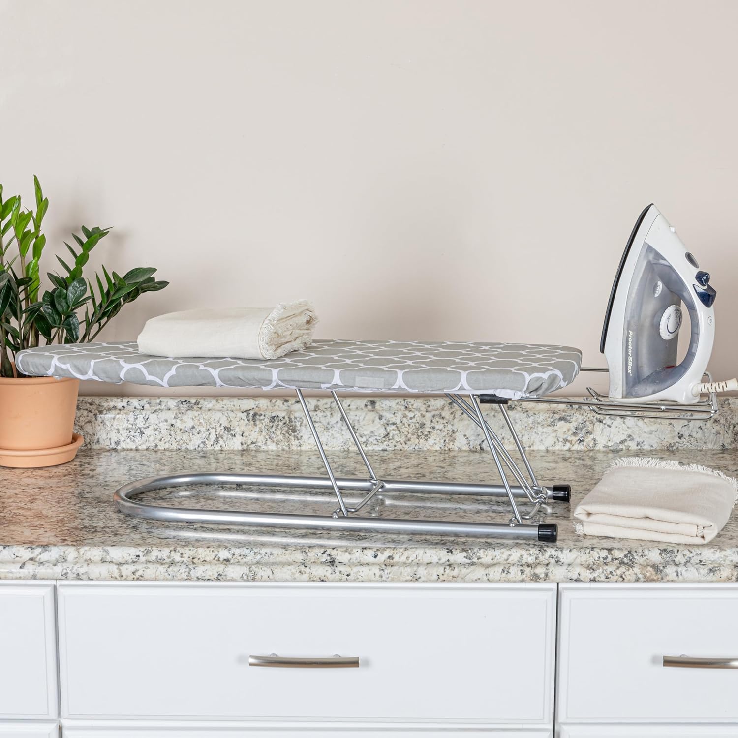 Household Essentials Steel Top Table Top Ironing Board with Iron Rest, Steel Mesh with Cotton Cover, Gray and White5