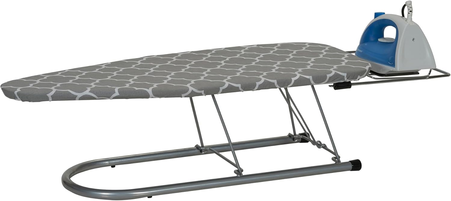 Household Essentials Steel Top Table Top Ironing Board with Iron Rest, Steel Mesh with Cotton Cover, Gray and White8