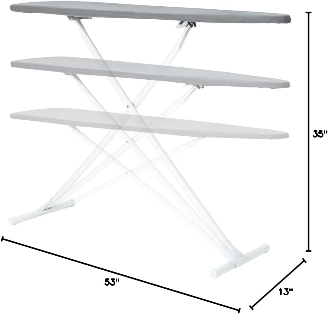 Ironing Board Full Size; Made in USA by Seymour Home Products (Solid Grey) Bundle Includes Cover + Pad Iron Board w Steel T-Legs Adjustable Tabletop up to 35 High; Perforated Top for Steam Flow=