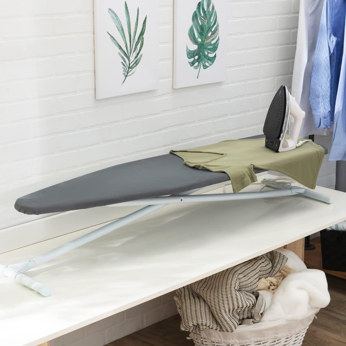 Ironing Board Full Size; Made in USA by Seymour Home Products (Solid Grey) Bundle Includes Cover + Pad Iron Board w Steel T-Legs Adjustable Tabletop up to 35 High; Perforated Top for Steam Flow8
