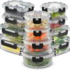 JoyJolt 24pc Fluted Glass Storage Containers with Lids. 12 Airtight, Freezer Safe Food Storage Containers, Pantry Kitchen Storage Containers, Glass Meal Prep Containers for Lunch, Black