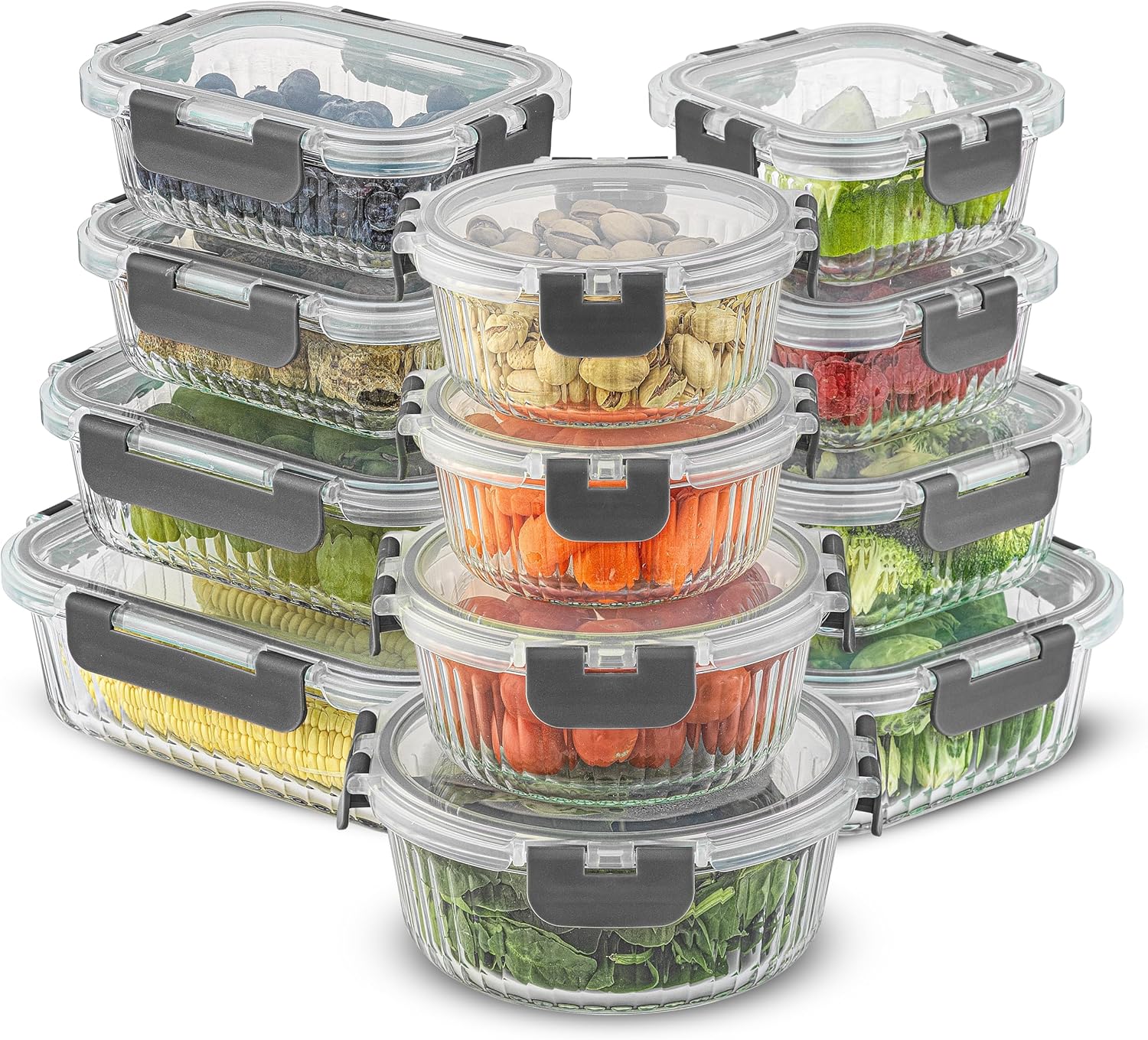 JoyJolt 24pc Fluted Glass Storage Containers with Lids. 12 Airtight, Freezer Safe Food Storage Containers, Pantry Kitchen Storage Containers, Glass Meal Prep Containers for Lunch, Gray JoyJolt 24pc Fluted Glass Storage Containers with Lids. 12 Airtight, Freezer Safe Food Storage Containers, Pantry Kitchen Storage Containers, Glass Meal Prep Containers for Lunch, Gray